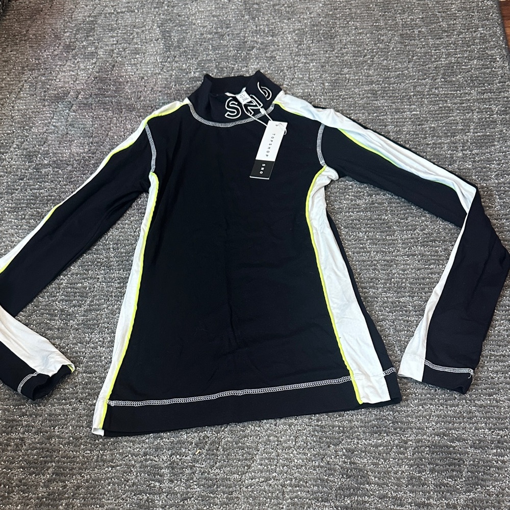 Topshop Black and White Long Sleeve Swim One Piece